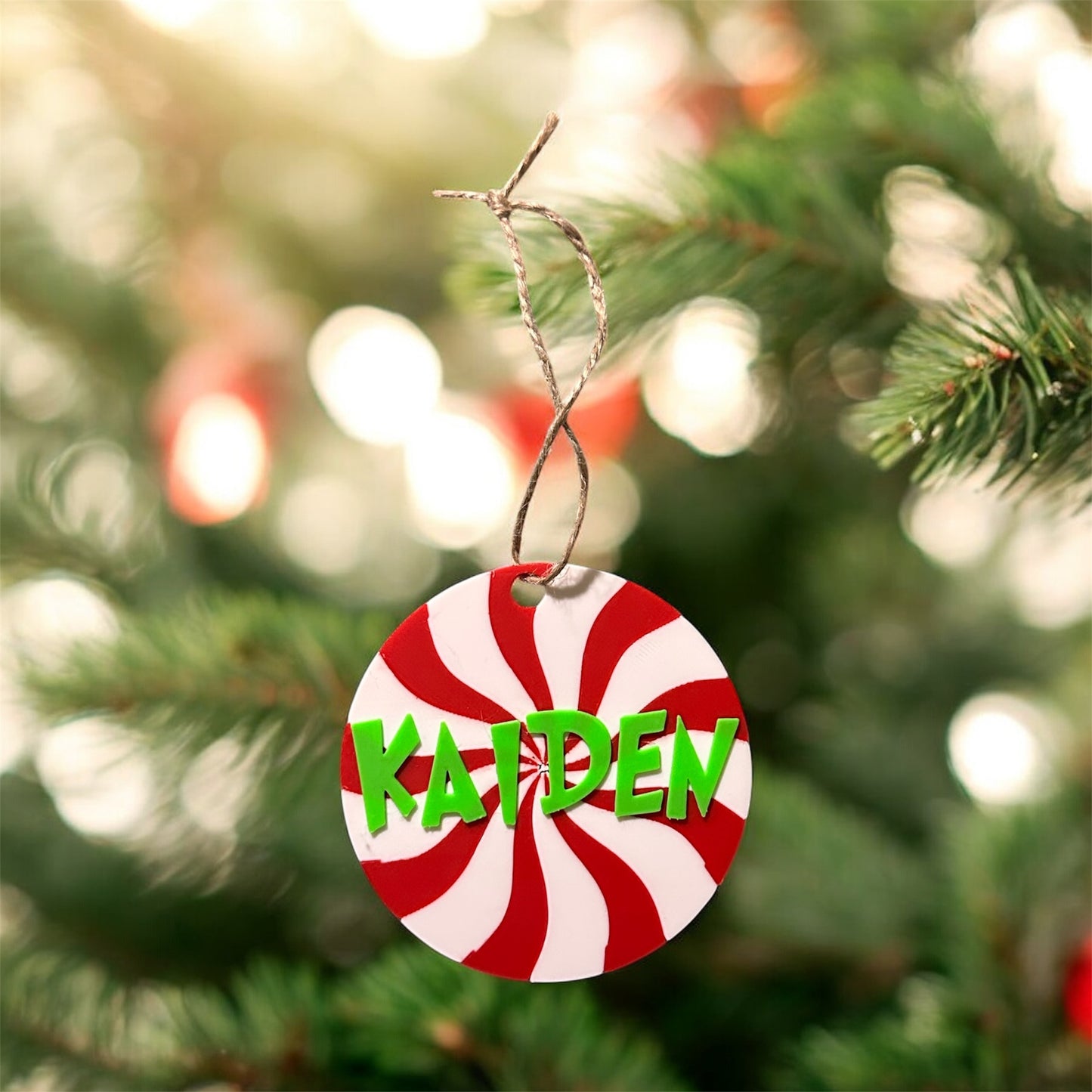 Custom Peppermint Name Ornaments – Personalized Christmas Tree Decor
