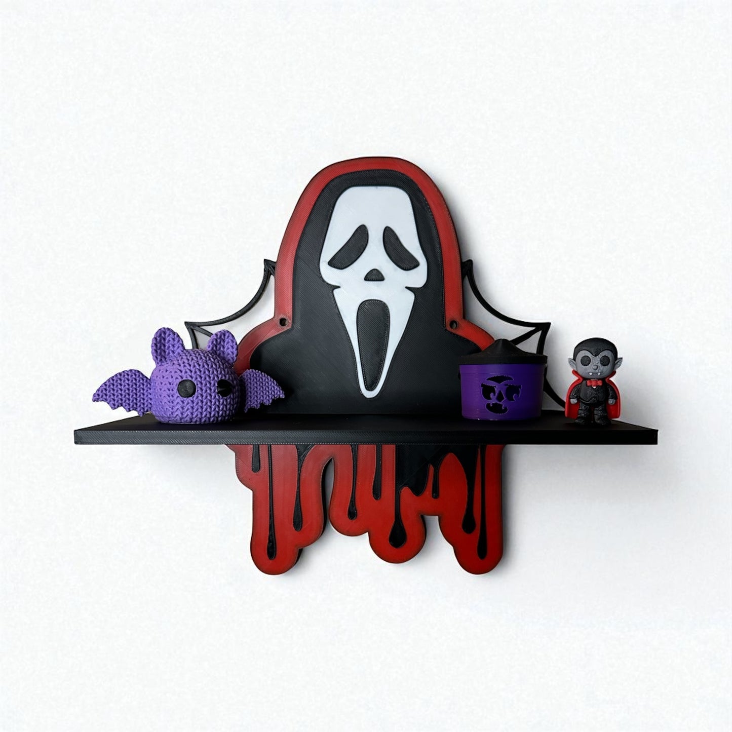 Ghostface Wall Shelf – 9.5 x 10 Inch Horror Décor, 3D Printed Dripping Blood Design