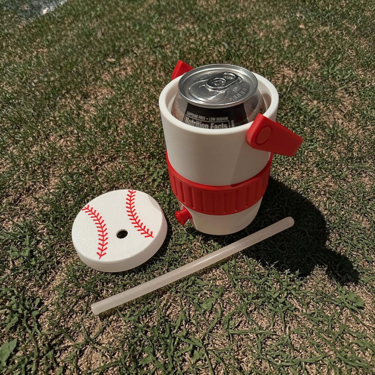Baseball 12oz Can Holder with Straw Lid & Handle | Sports Drink Holder | Baseball Fan Gift | Game Day Accessory