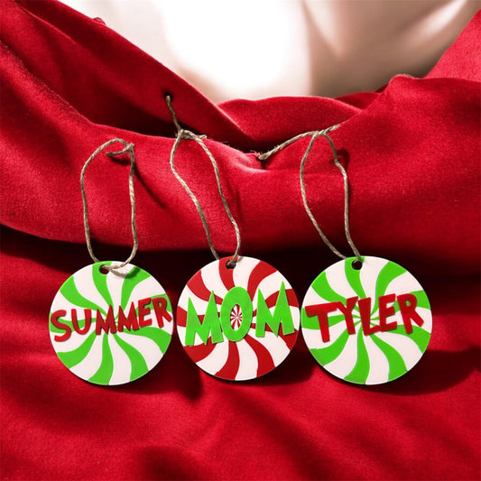 Custom Peppermint Name Ornaments – Personalized Christmas Tree Decor