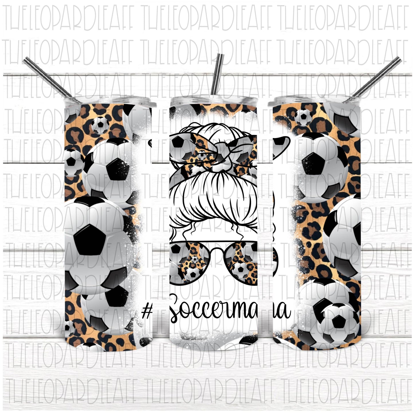 Messy bun Soccer mama leopard print Soccer ball, 20oz skinny tumbler DIGITAL DESIGN **PNG file for Sublimation**