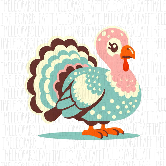 Pastel Turkey, retro turkey, Thanksgiving, DIGITAL DESIGN **PNG file for Sublimation**
