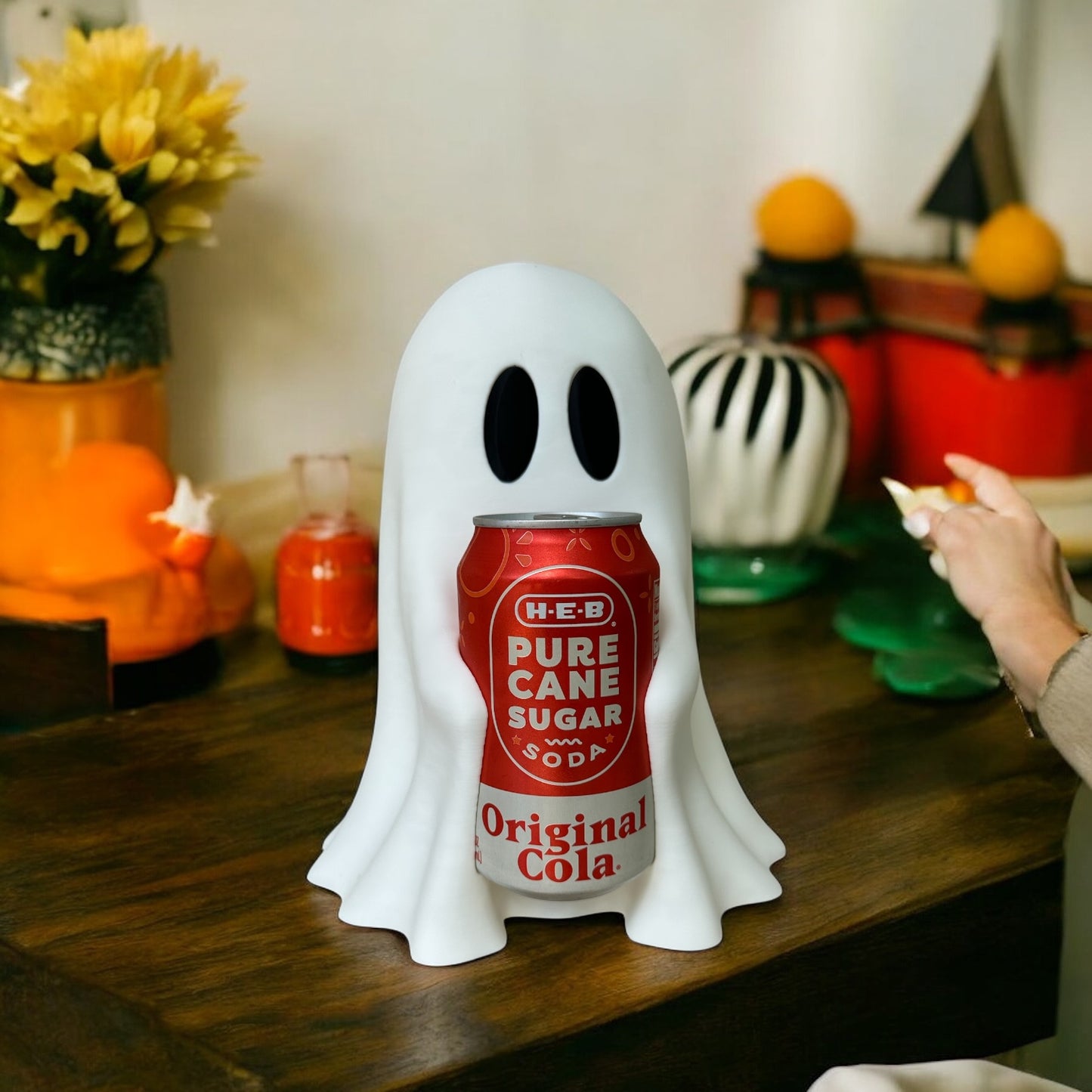 👻 3D Printed Ghost Can Holder – Fits Soda Beer or Energy drink – 9” Tall 🎃