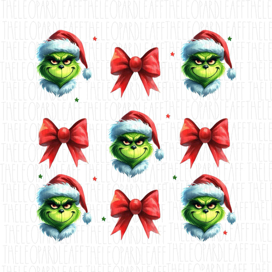 Coquette Christmas, grinch and bows, Christmas,DIGITAL DESIGN **PNG file for Sublimation**