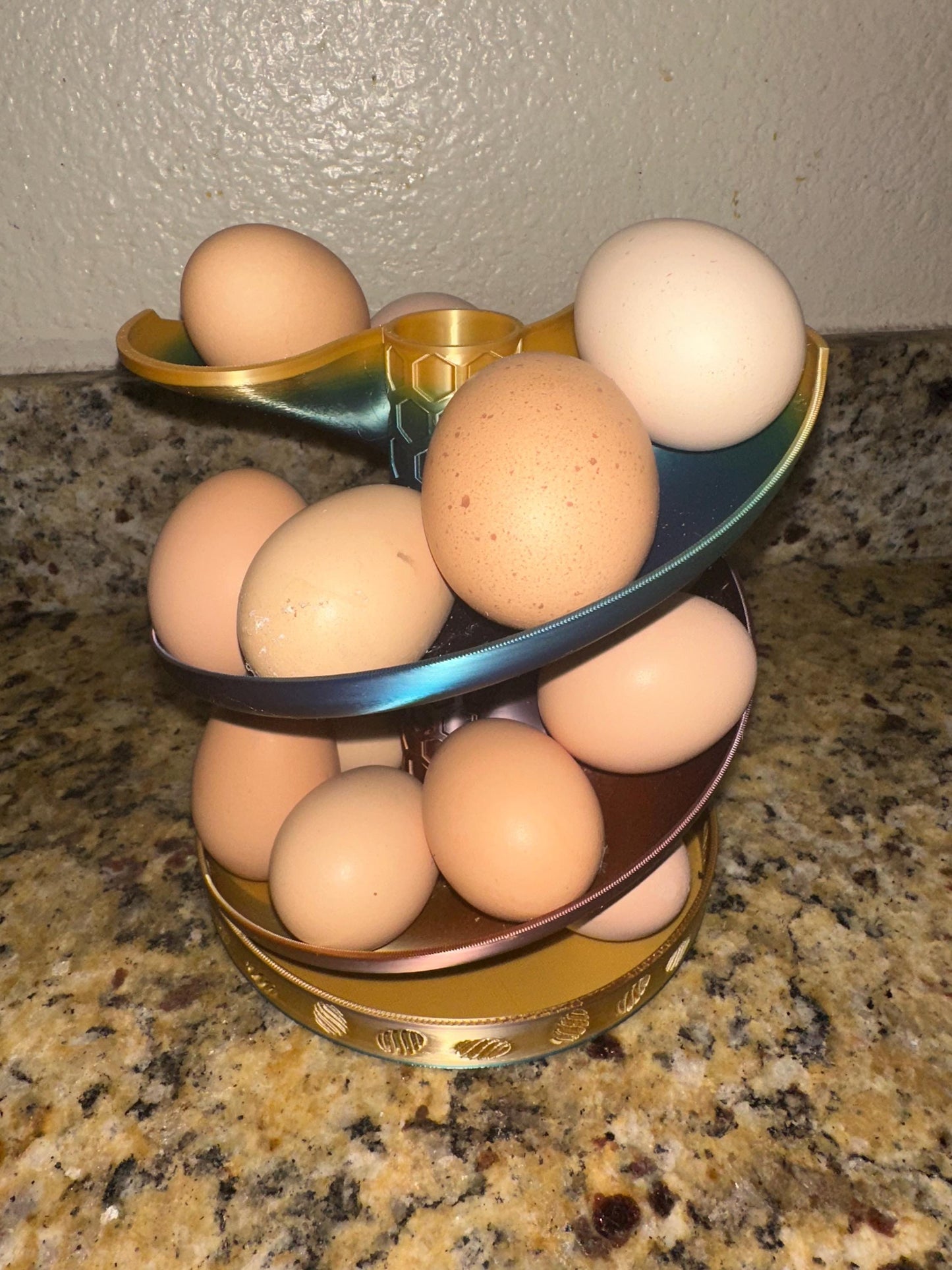 Spiral Egg Holder holds up to 18 eggs, 3d printed