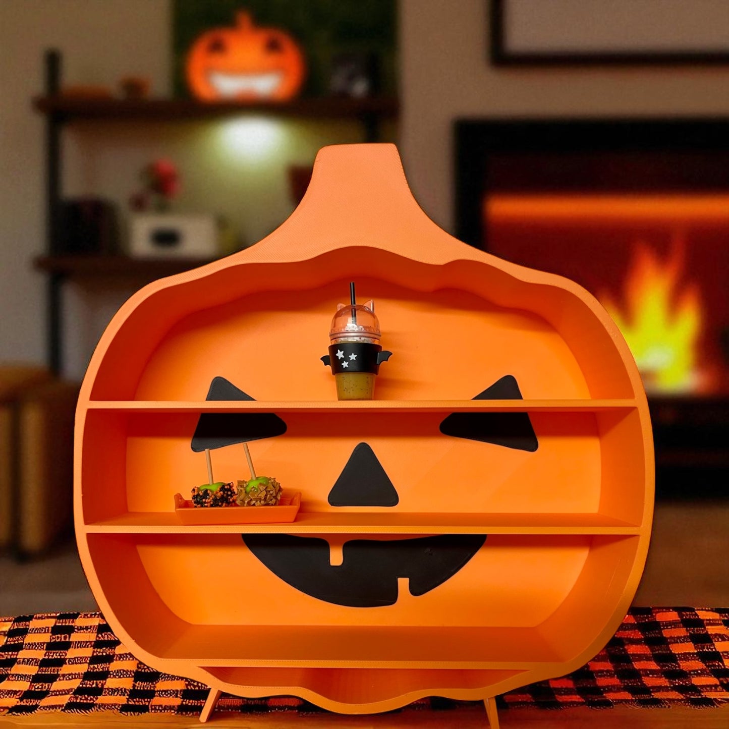 🎃 Pumpkin Shelf Display – 10” Tall Halloween Jack-O’-Lantern Mini Figure Organizer