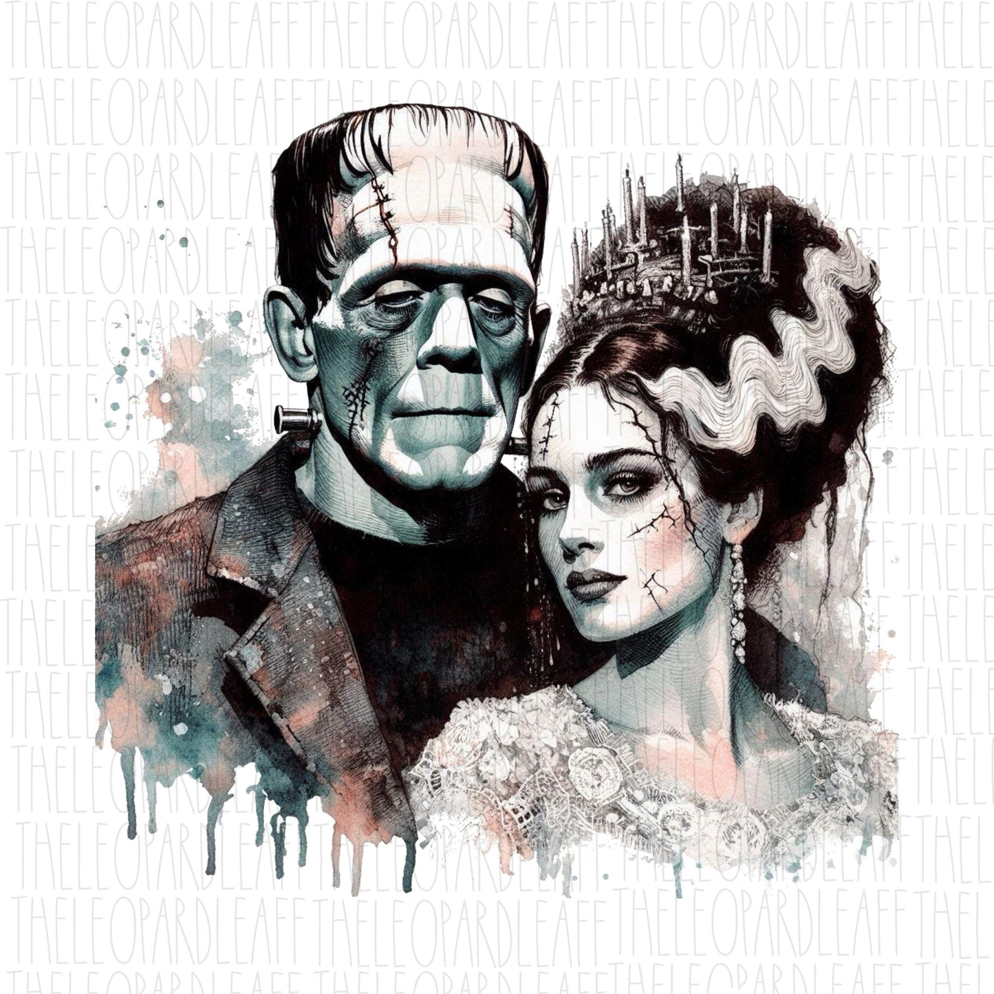 Frankenstein and Bride, Lovers, Halloween, DIGITAL DESIGN **PNG file for Sublimation**