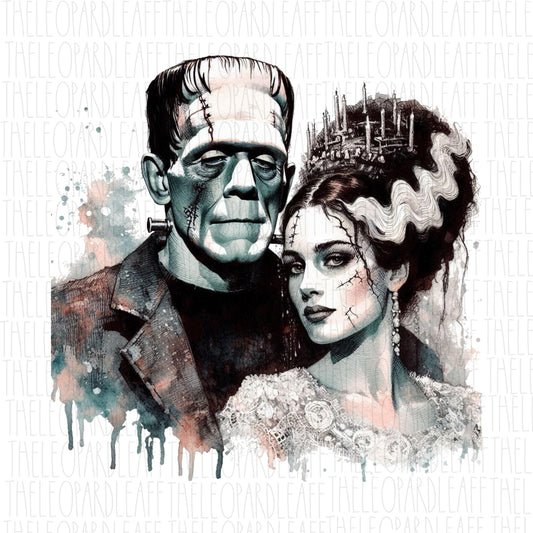 Frankenstein and Bride, Lovers, Halloween, DIGITAL DESIGN **PNG file for Sublimation**
