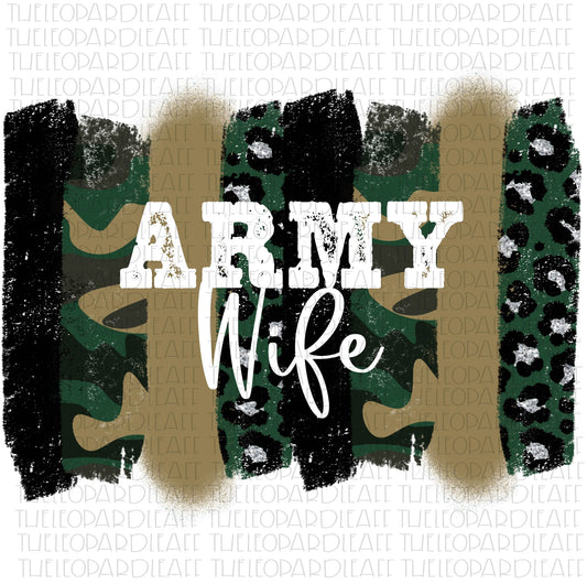 Army Wife Leopard print Camo brush strokes, DIGITAL DESIGN **PNG file for Sublimation**