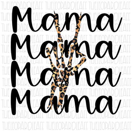 Mama leopard print skeleton peace sign DIGITAL DESIGN **PNG file for Sublimation**