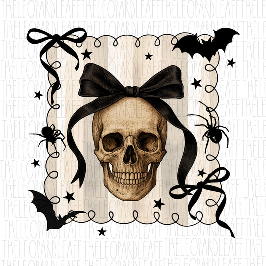 Skull with bow, bats and spiders, Halloween, DIGITAL DESIGN **PNG file for Sublimation**