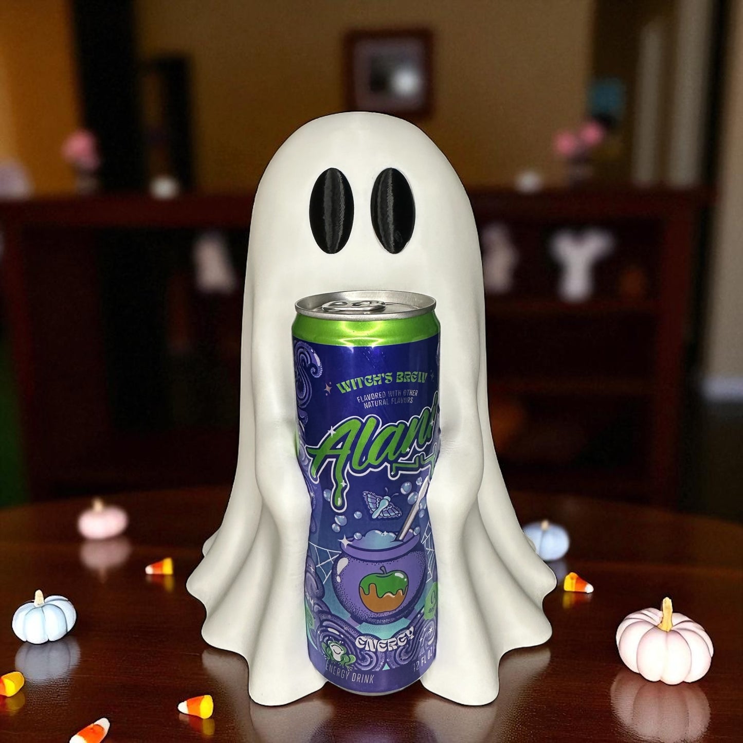 👻 3D Printed Ghost Can Holder – Fits Soda Beer or Energy drink – 9” Tall 🎃