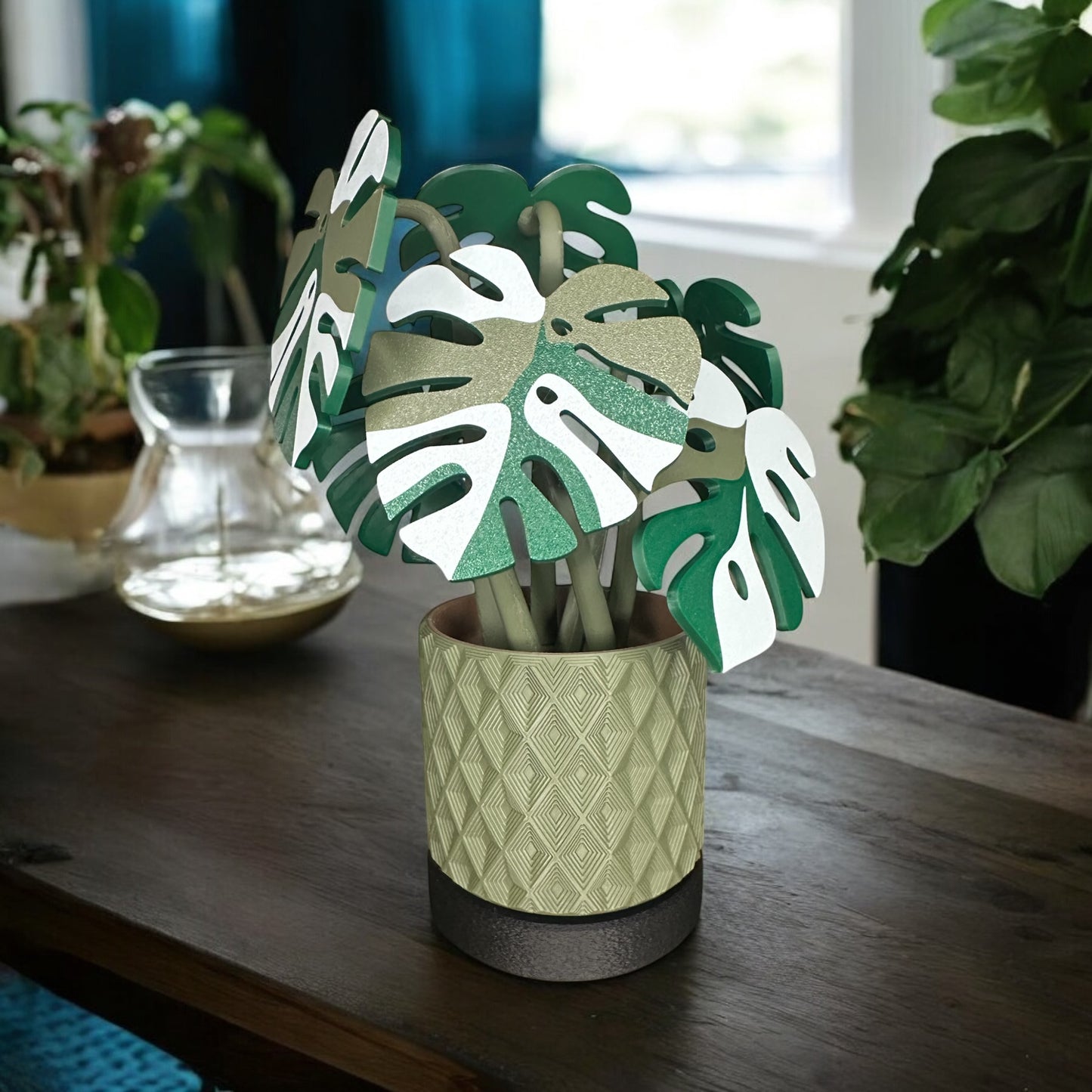 Monstera Plant Coaster Set – 6 Magnetized Coasters in Decorative Pot | 3D Printed