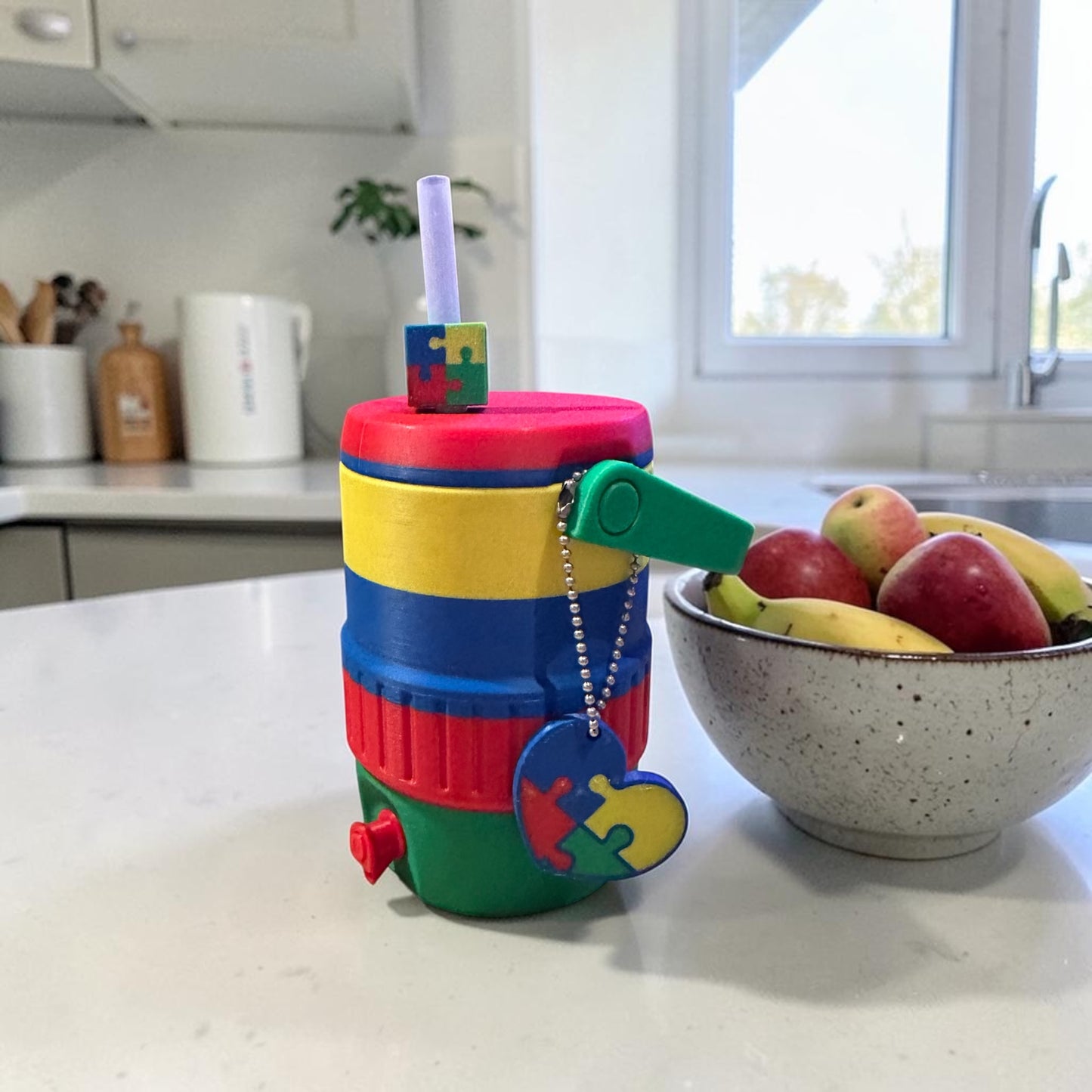 Autism Awareness 12oz Can Holder with Straw Lid & Handle