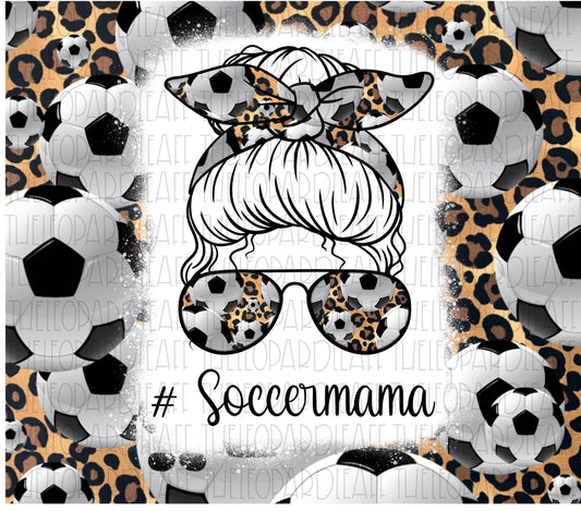 Messy bun Soccer mama leopard print Soccer ball, 20oz skinny tumbler DIGITAL DESIGN **PNG file for Sublimation**