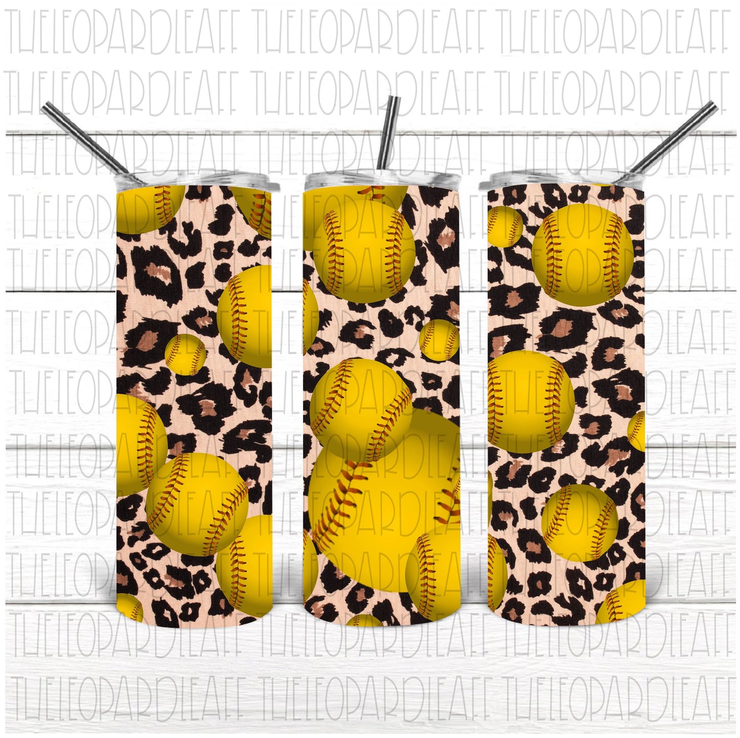 Softball leopard print, Digital Paper, 20oz skinny tumbler,DIGITAL DESIGN **PNG file for Sublimation**