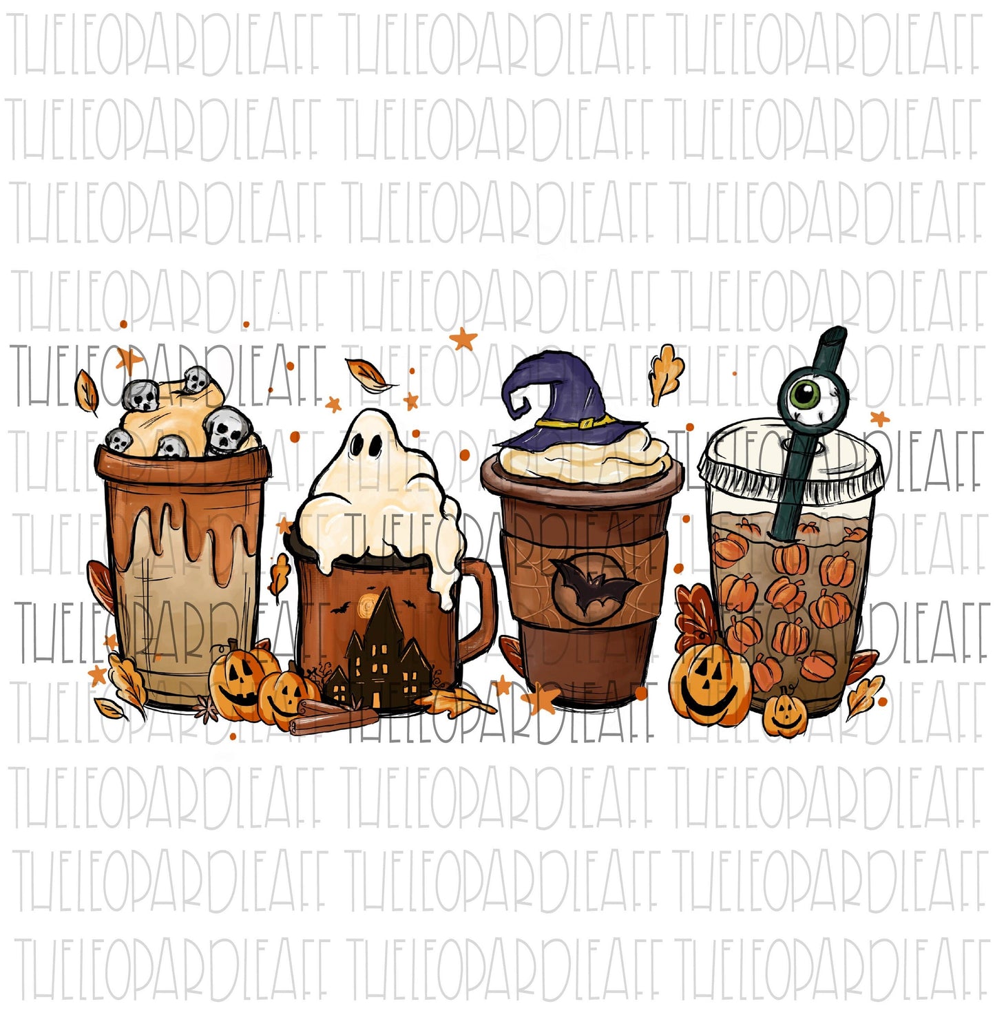 Halloween coffee lattes, Halloween, DIGITAL DESIGN **PNG file for Sublimation**