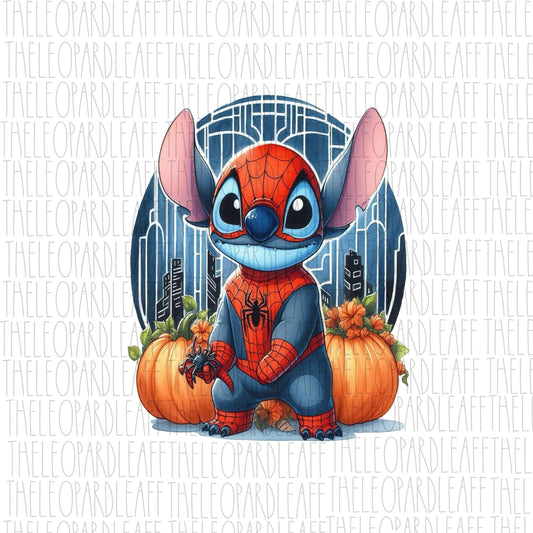 Halloween stitchy spidar man with pumpkins, cute Halloween, DIGITAL DESIGN **PNG file for Sublimation**