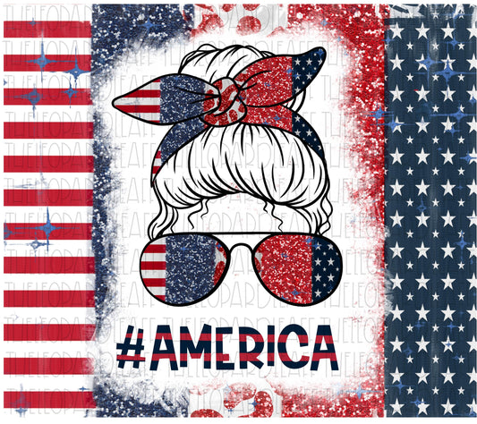 Messy bun #America 4th of July, leopard print, 20oz skinny tumbler, DIGITAL DESIGN **PNG file for Sublimation**
