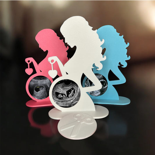 Pregnant Mom Silhouette Ultrasound Photo Frame – Available in White, Pink, or Blue