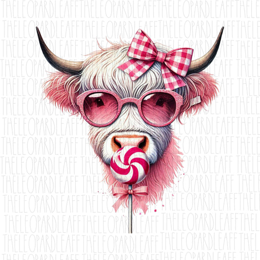 Highland cow pink sucker, Valentine’s Day, watercolor, DIGITAL DESIGN **PNG file**
