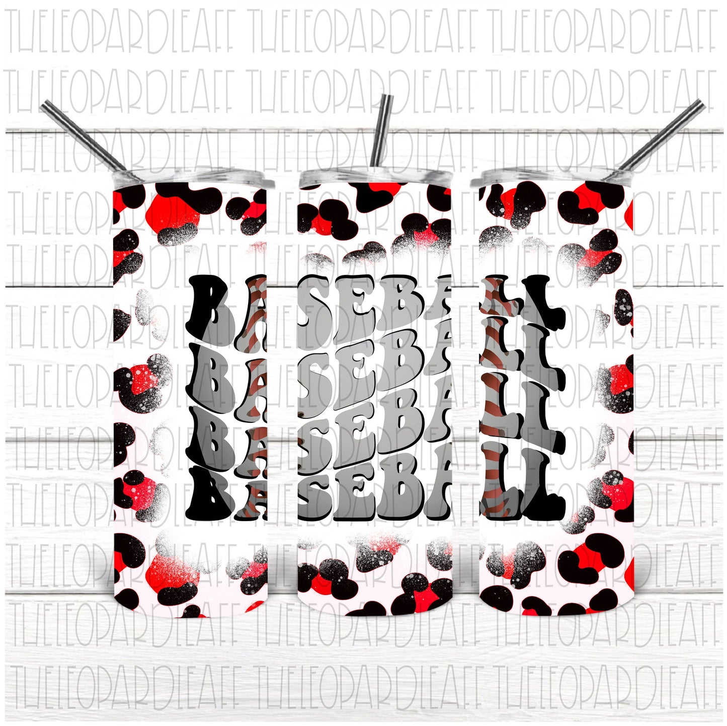 Baseball leopard print, 20oz skinny tumbler DIGITAL DESIGN **PNG file for Sublimation**