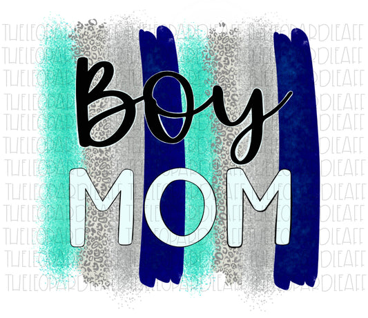 Boy Mom Blue and glitter brush strokes DIGITAL DESIGN **PNG file for Sublimation**