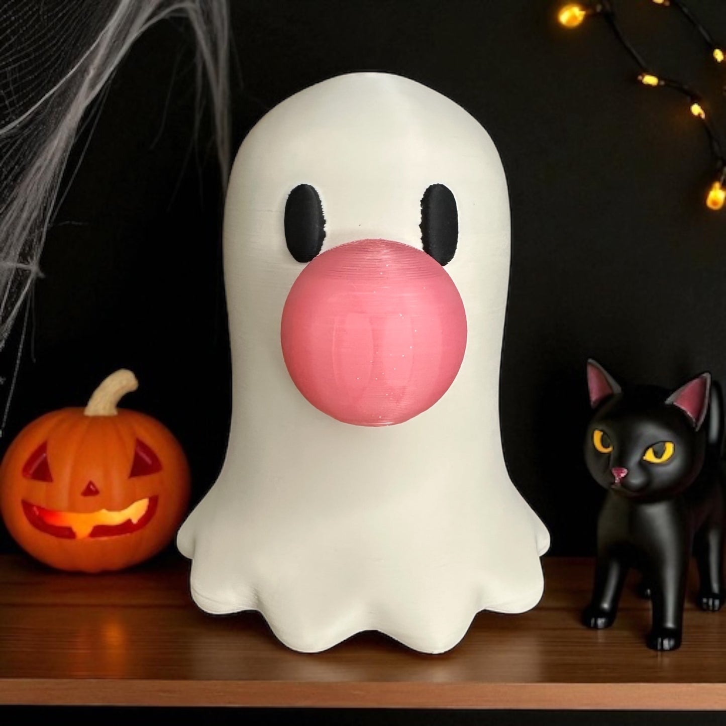 Bubblegum Ghost Tea Light Holder – Cute Halloween Décor (5” or 10”)