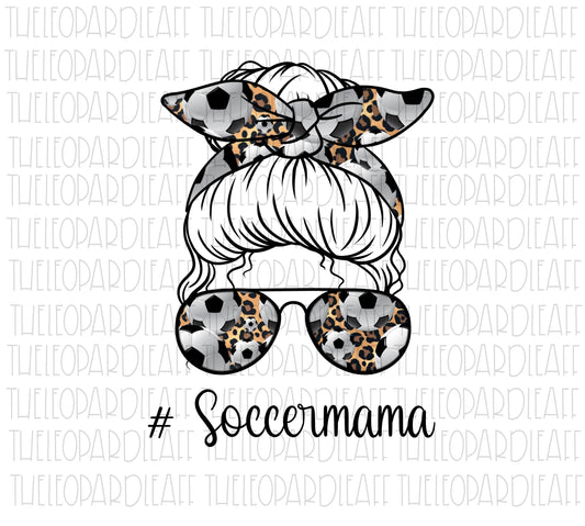 Messy bun Soccer mama leopard print Soccer ball, DIGITAL DESIGN **PNG file for Sublimation**