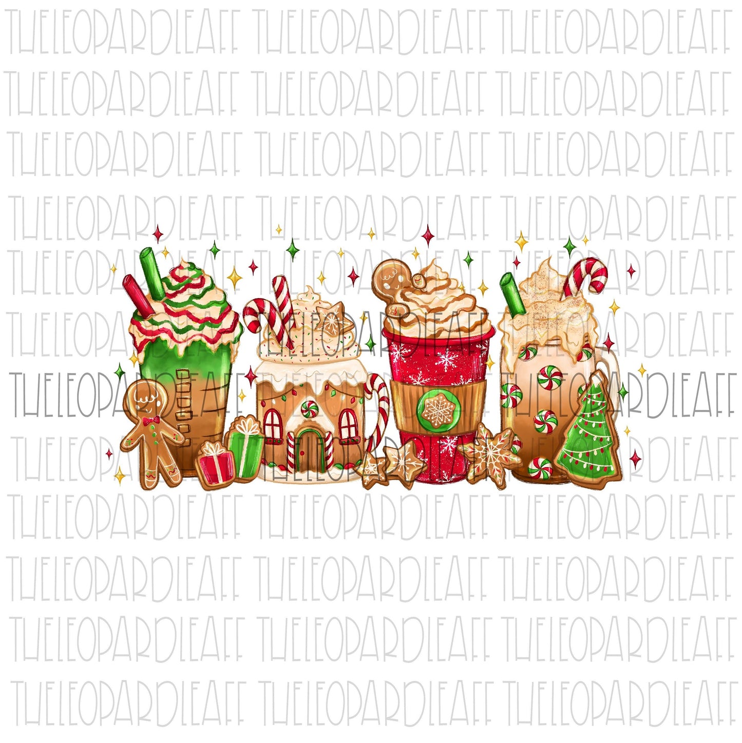 Gingerbread coffee lattes, Christmas, DIGITAL DESIGN **PNG file for Sublimation**