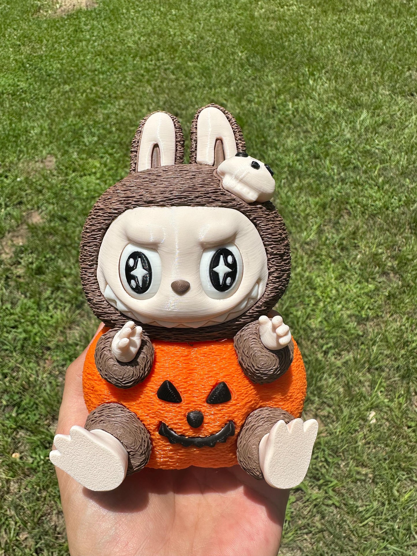 Spooky pumpkin monster inspired Labubu with rotating eyes, 3d printed figure,Collectible