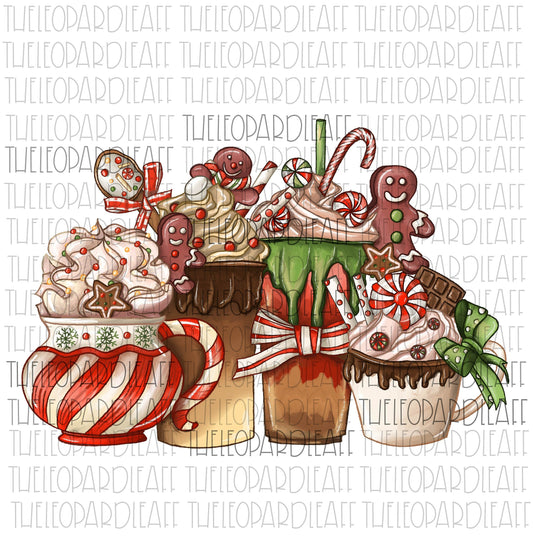 Christmas coffee lattes, Christmas, DIGITAL DESIGN **PNG file for Sublimation**