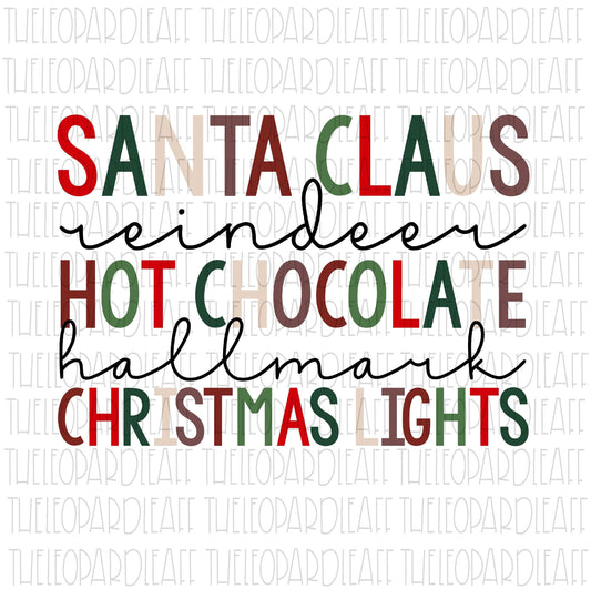 Santa Reindeer Hot Chocolate Hallmark Christmas lights, DIGITAL DESIGN **PNG file for Sublimation**