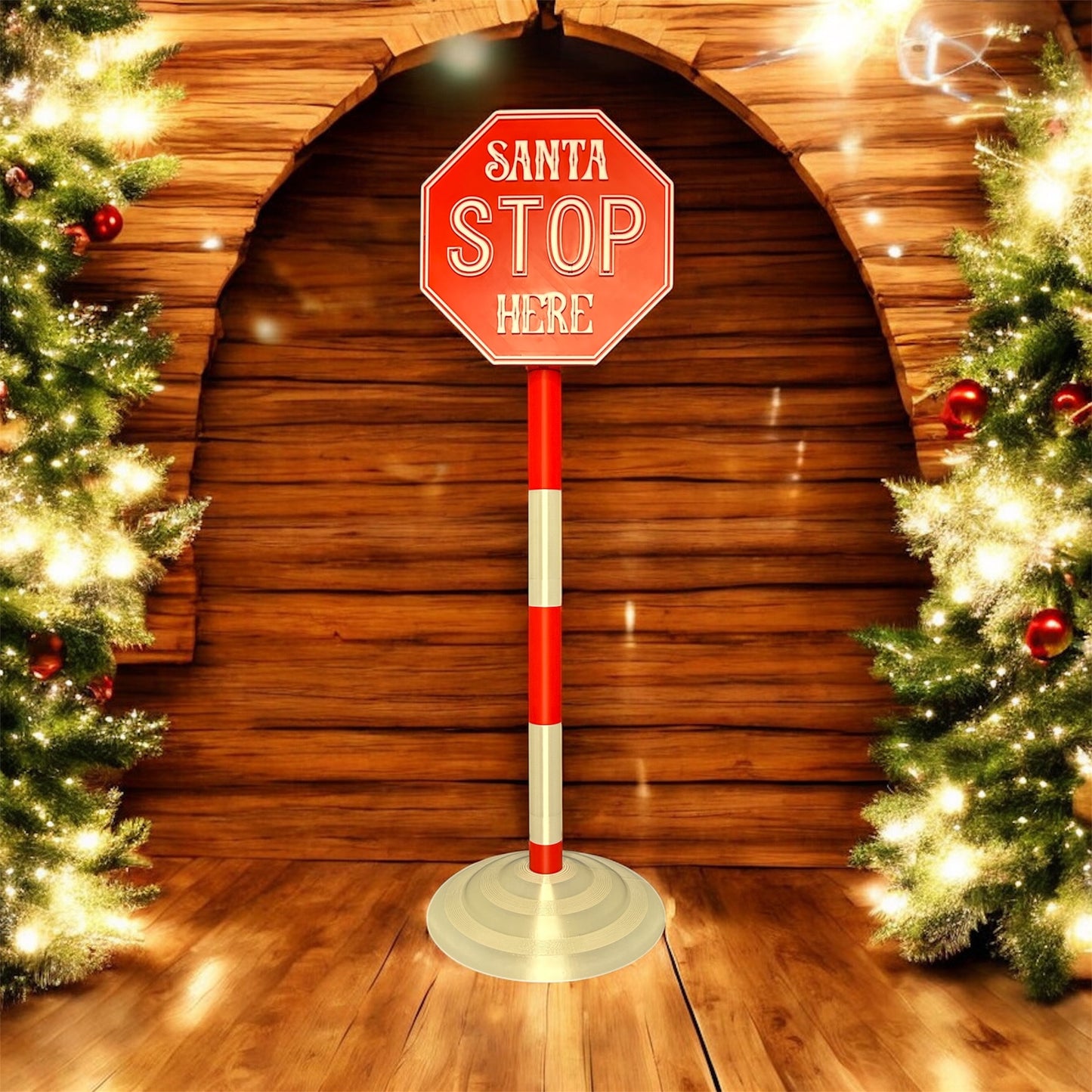 Light Up Santa Stop Here Sign- Holiday Decoration