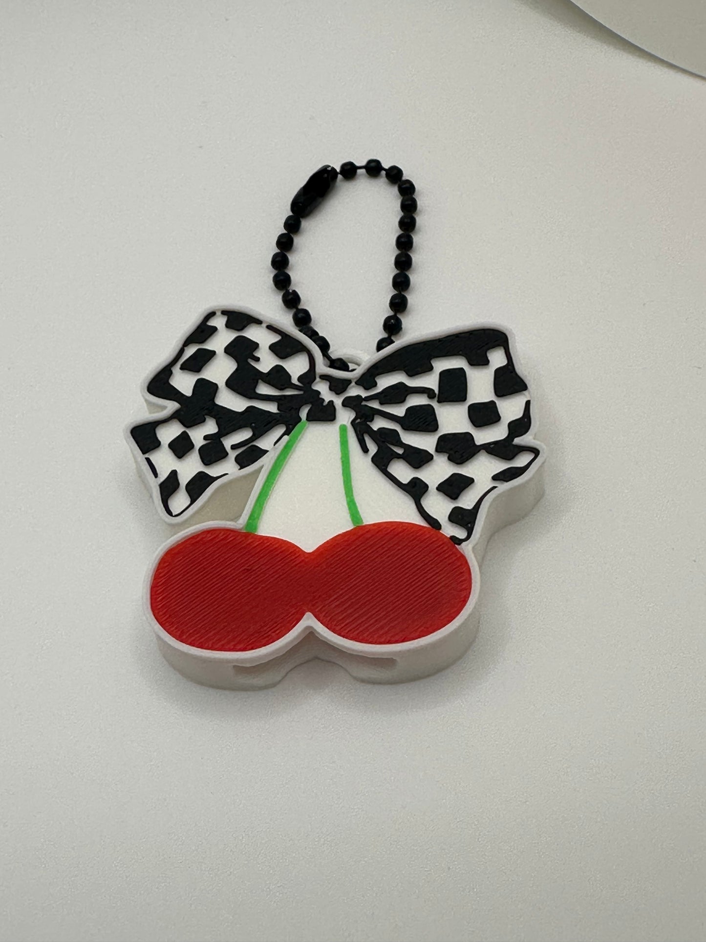 Checkered Cherry Bow Pop Top Keychain | Cute Cherry Bag Charm & Drink Pull Accessory