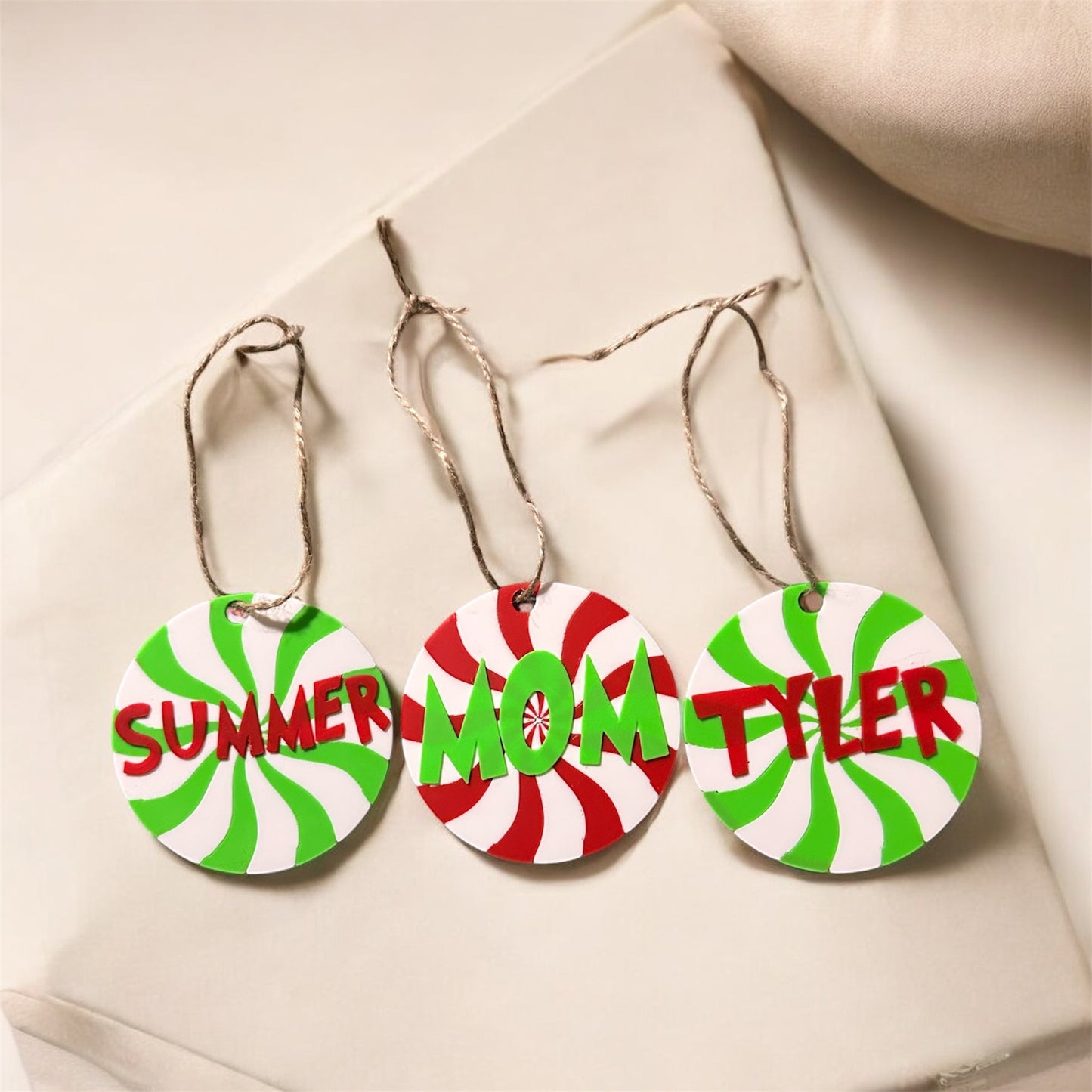 Custom Peppermint Name Ornaments – Personalized Christmas Tree Decor