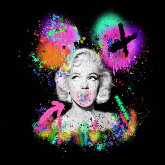 Marilyn Monroe spray paint black background DIGITAL DESIGN **PNG file for Sublimation**