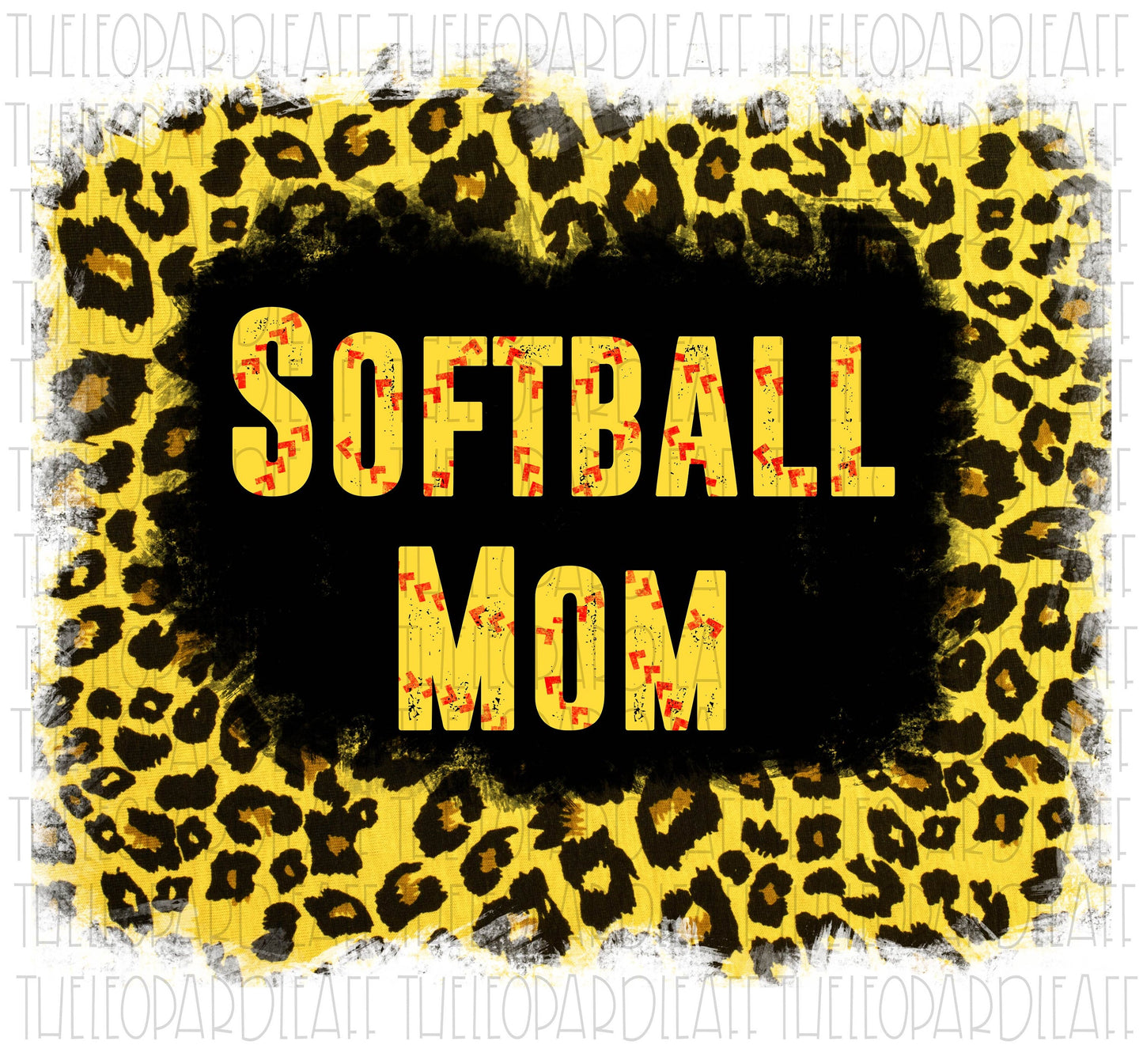 Softball Mom yellow leopard print DIGITAL DESIGN **PNG file for Sublimation**