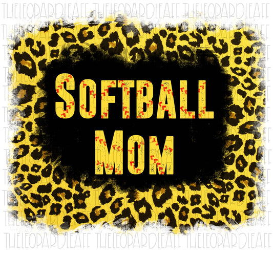 Softball Mom yellow leopard print DIGITAL DESIGN **PNG file for Sublimation**