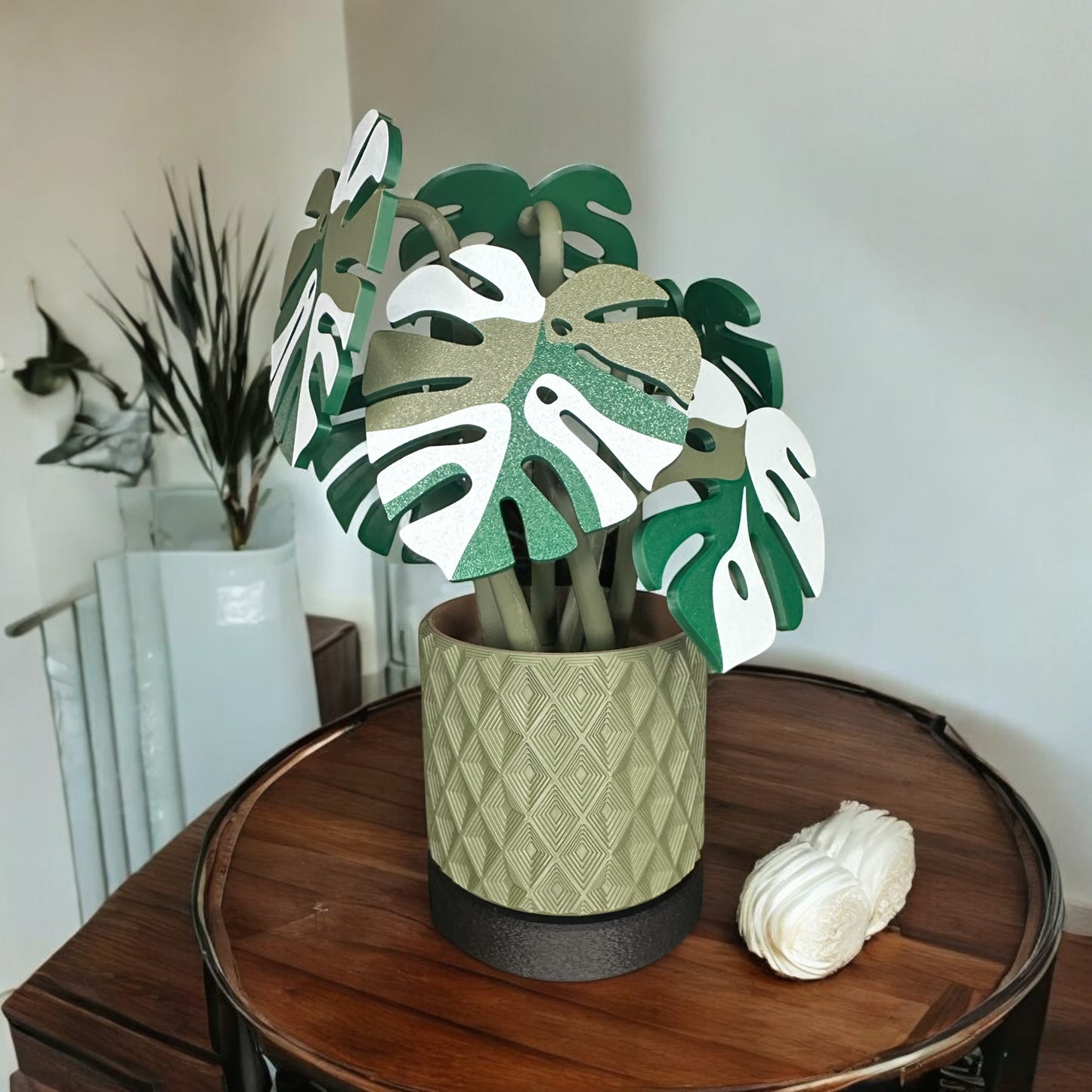 Monstera Plant Coaster Set – 6 Magnetized Coasters in Decorative Pot | 3D Printed