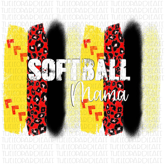 Softball Mama Leopard print brush strokes, DIGITAL DESIGN **PNG file for Sublimation**
