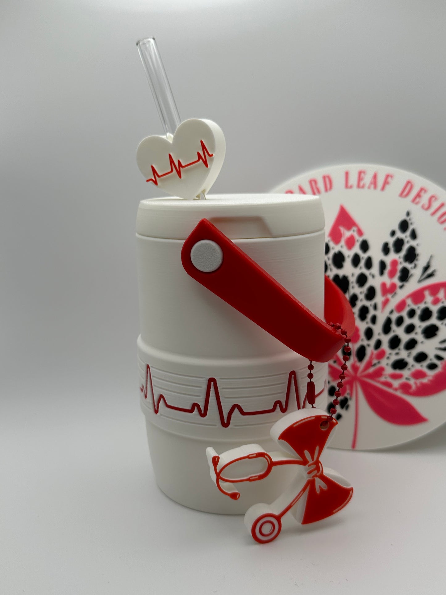 Nurse EKG Can Cooler with Optional Straw Topper & Pop Top Charm