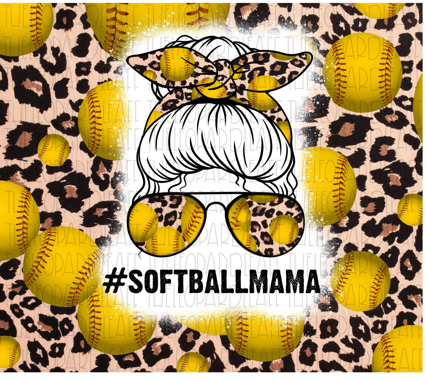 Messy bun Softball mama leopard print, 20oz skinny tumbler, DIGITAL DESIGN **PNG file for Sublimation**