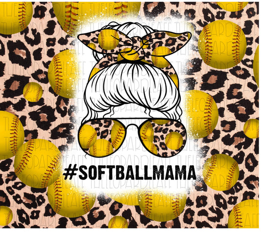 Messy bun Softball mama leopard print, 20oz skinny tumbler, DIGITAL DESIGN **PNG file for Sublimation**