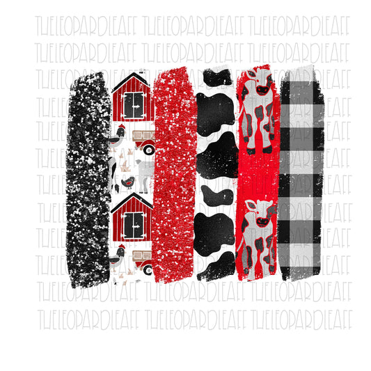 Red barn cow plaid glitter brush strokes, DIGITAL DESIGN **PNG file for Sublimation**