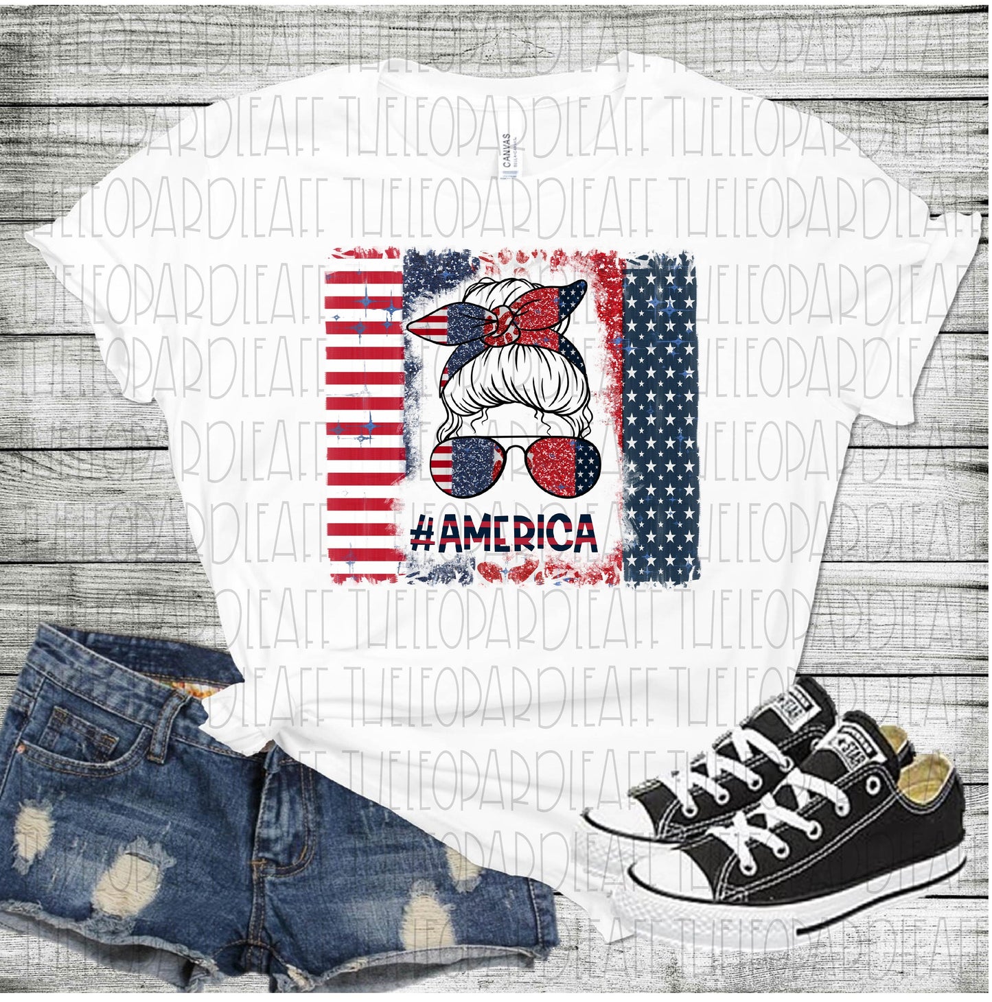 Messy bun #America 4th of July, leopard print DIGITAL DESIGN **PNG file for Sublimation**