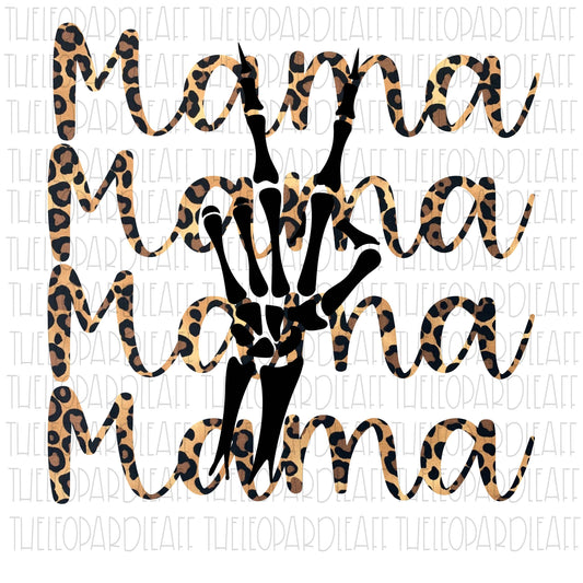 Mama leopard print skeleton peace sign DIGITAL DESIGN **PNG file for Sublimation**