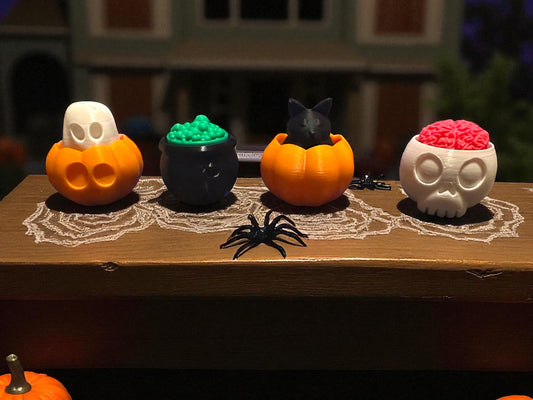 Mini Halloween Fidget Clicker Keychains – Ghost, Cauldron, Cat & Skull