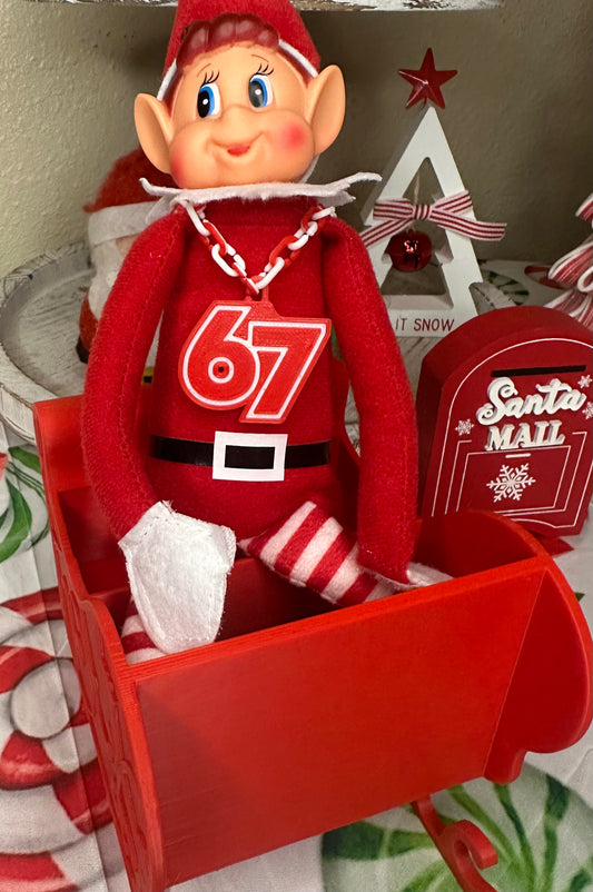 Mini “67” Hype Chain for Christmas Elf – Trendy Elf Accessory – Red & White 3D Printed Necklace