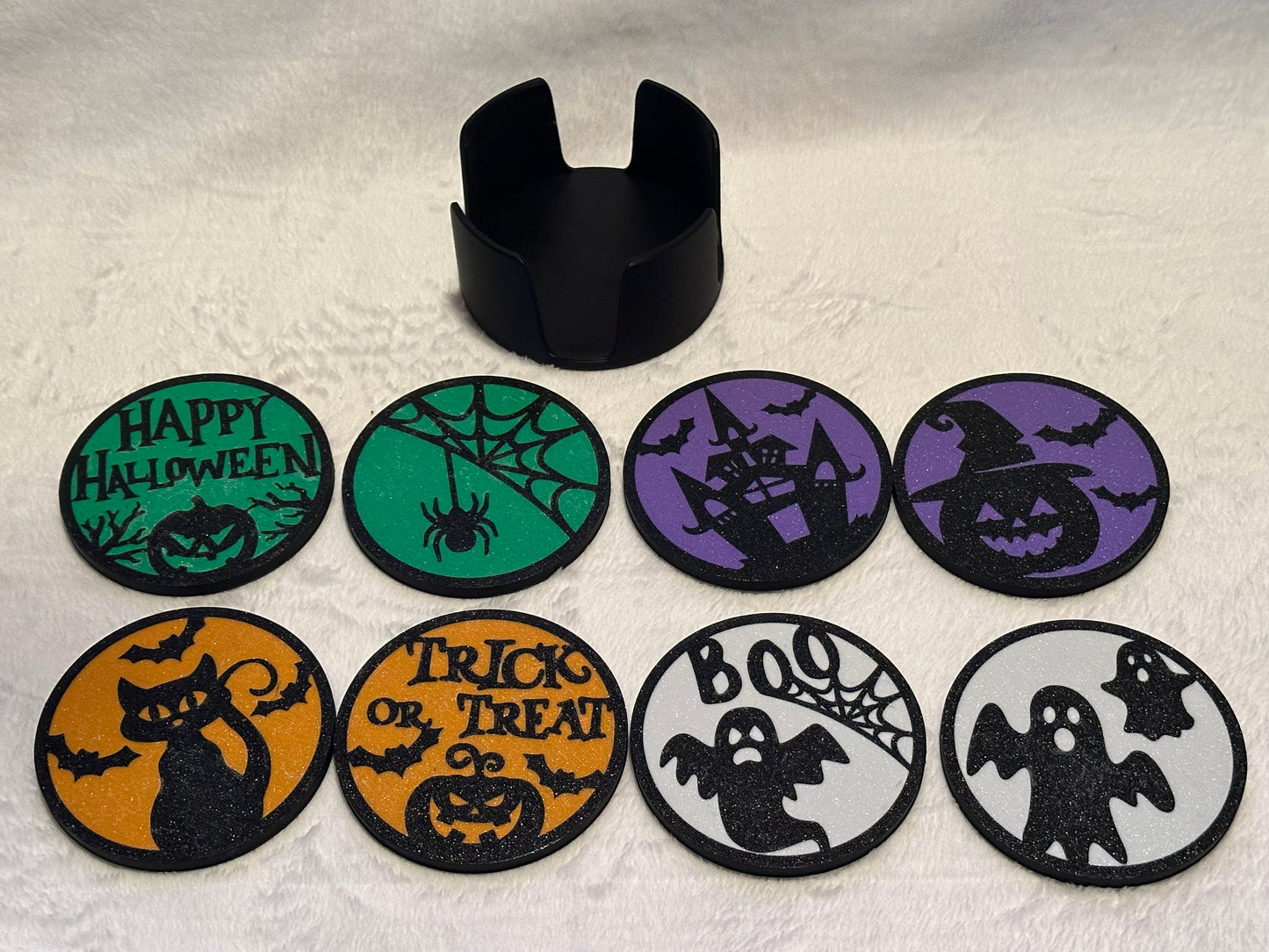 Halloween Coaster set of 8 with coaster holder, Halloween,3d printed, Decorative
